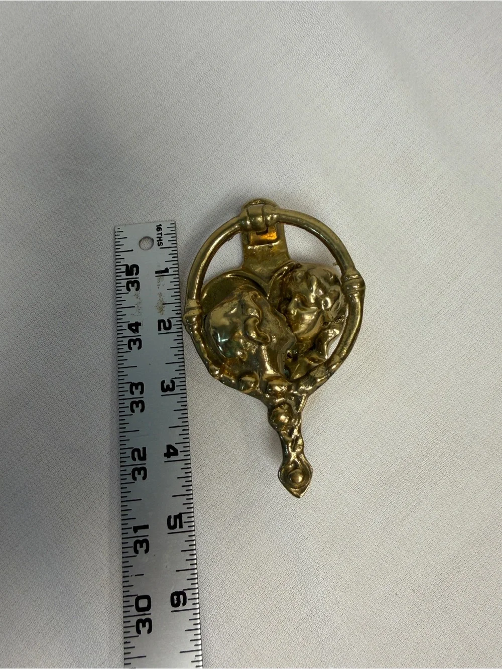 Vintage NOS Brass Colored Sweetheart Kissing Lovers Door Knocker Heart 5” Unused